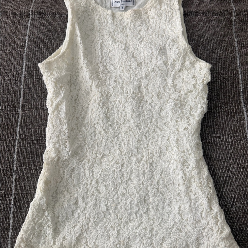 Anne Fontaine White Lace Crewneck Top with lining Size 1 (France)
